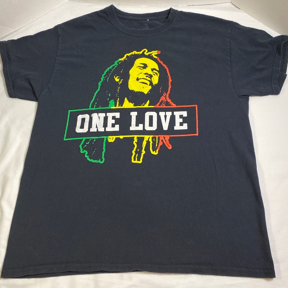Bob Marley Zion Brand Multi Color One Love T Shirt Short Sleeve Black Size Large